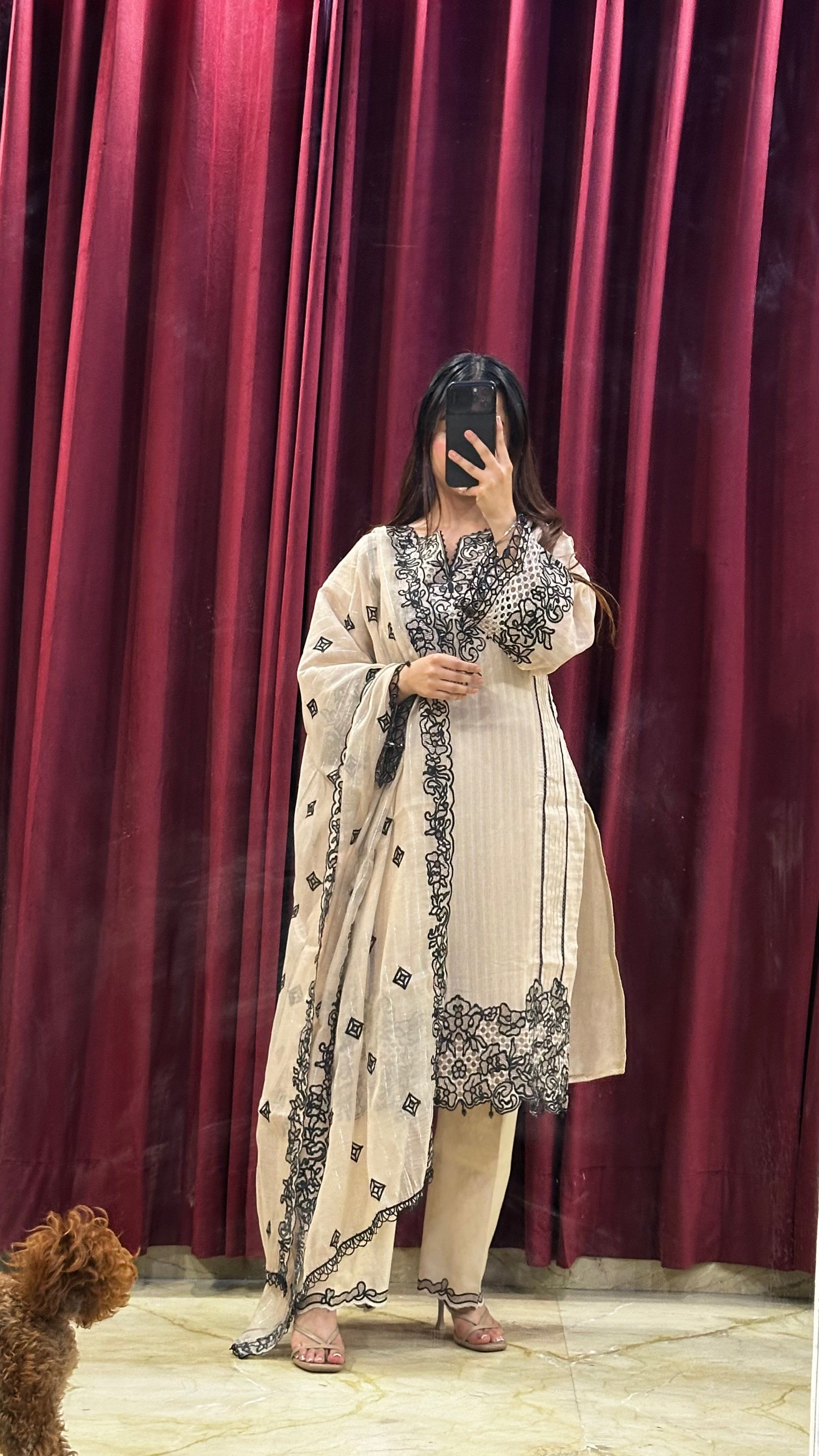 Beige and Black Lawn set